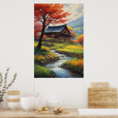 Rustieke schuur en de Melodie van de Stroom Poster (Keuken)