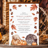 Rustieke schuur en pompoen herfstbladeren Boerderi Kaart