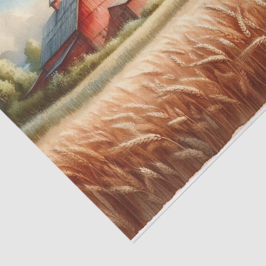 Rustieke schuur en tarweveld Waterverf Decoupage Tissuepapier (Detail)