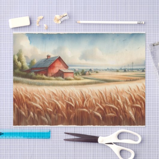 Rustieke schuur en tarweveld Waterverf Decoupage Tissuepapier (Craft)