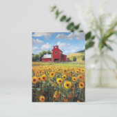 Rustieke Schuur en Zonnebloem Field Painting Briefkaart (Staand voorkant)