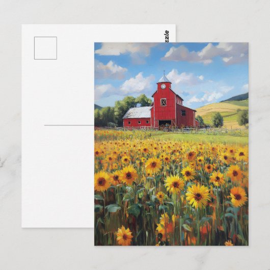 Rustieke Schuur en Zonnebloem Field Painting Briefkaart (Voorkant / Achterkant)