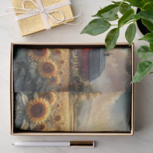 Rustieke schuur en zonnebloemen Waterverf Decoupag Tissuepapier (Geschenk)