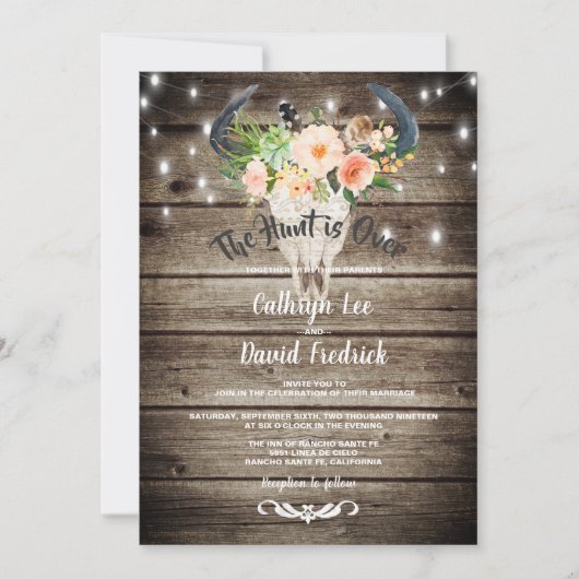 Rustieke schuur Floral Antler Hunt Avond bruiloft Kaart (Voorkant)