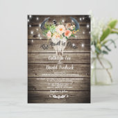 Rustieke schuur Floral Antler Hunt Avond bruiloft Kaart (Staand voorkant)