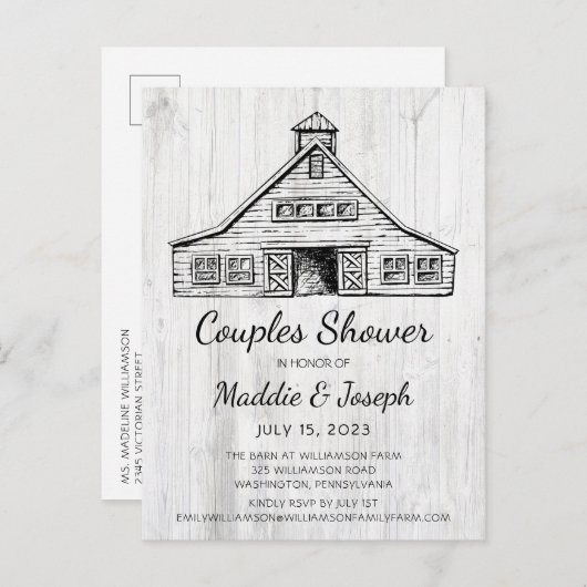 Rustieke schuur foto koppel bruids douche uitnodig aankondigingskaart (Voorkant / Achterkant)