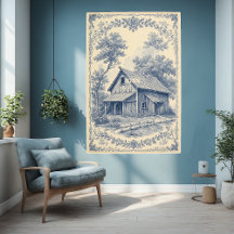 Rustieke schuur Frans blauwe toile landschap vinta