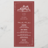 Rustieke schuur gedempt rode herfst bruiloft menu (Voorkant)