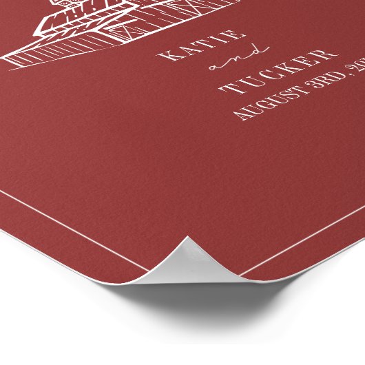 Rustieke schuur gedempte rode herfst bruiloft welk poster (Hoek)