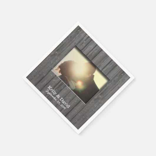 Rustieke schuur hout aangepaste foto bruiloft servet (Hoek)