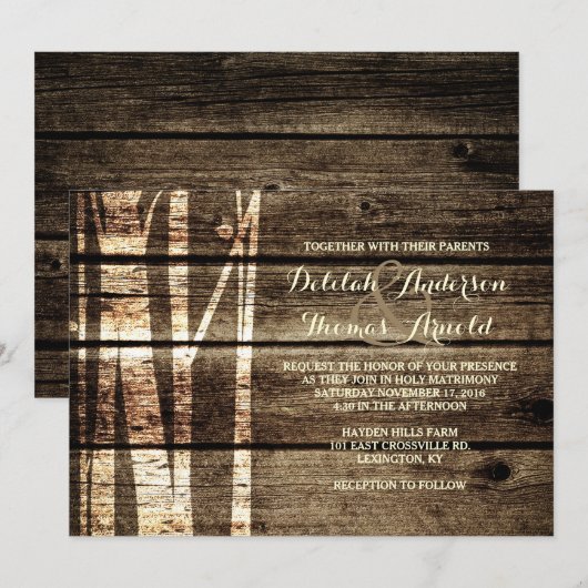 Rustieke Schuur Hout Berken Bomen Winter Huwelijks Kaart (Voorkant / Achterkant)