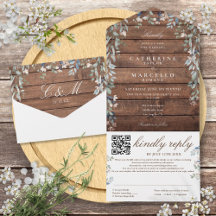 Rustieke schuur hout bloem groen QR Code bruiloft