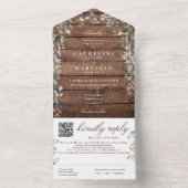 Rustieke schuur hout bloem groen QR Code bruiloft All In One Uitnodiging (Binnen)
