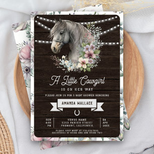 Rustieke schuur hout bloem paard cowgirl baby show kaart