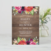 Rustieke schuur hout bloemenbruiloft kaart (Staand voorkant)