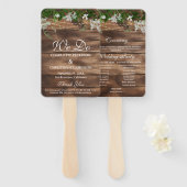 Rustieke schuur hout bloemenbruiloft programma handwaaier (Voorkant en achterkant)