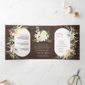 Rustieke schuur hout Boho aardeachtige perzik bloe Drieluik Uitnodiging (Binnen)