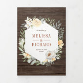 Rustieke schuur hout Boho aardeachtige perzik bloe Drieluik Uitnodiging (Cover)