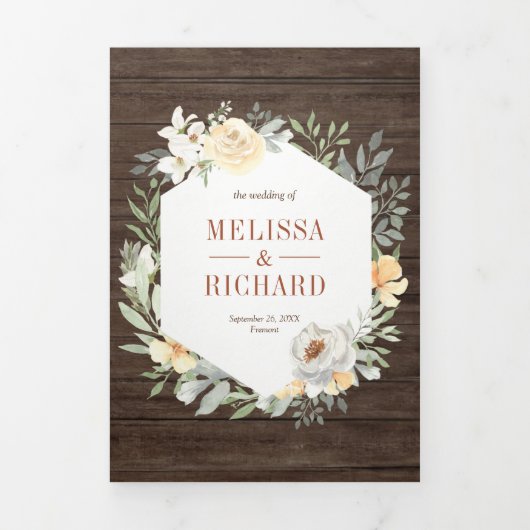 Rustieke schuur hout Boho aardeachtige perzik bloe Drieluik Uitnodiging (Cover)