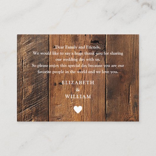 Rustieke schuur hout Boho bruiloft Dank u Plaatskaartje (Achterkant)