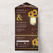 Rustieke schuur hout boho metselwerk pot zonnebloe all in one uitnodiging (Binnen)
