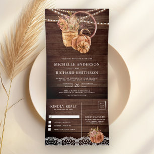 Rustieke schuur hout boho pompoen herfst trouwfees drieluik uitnodiging