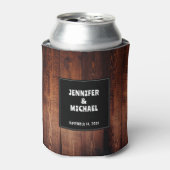 Rustieke schuur hout bruid & bruidegom land bruilo blikjeskoeler (Blikje Voorkant)