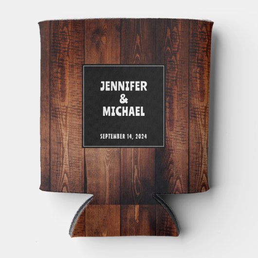 Rustieke schuur hout bruid & bruidegom land bruilo blikjeskoeler (Voorkant)