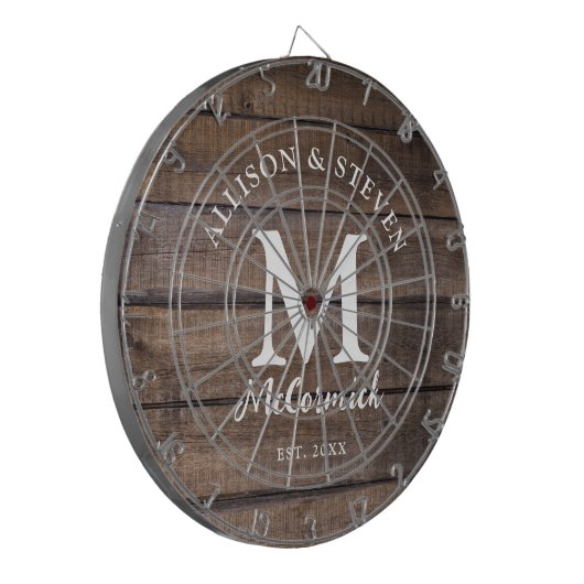 Rustieke schuur hout bruiloft Passen getrouwd op m Dartbord (Voorkant Links)