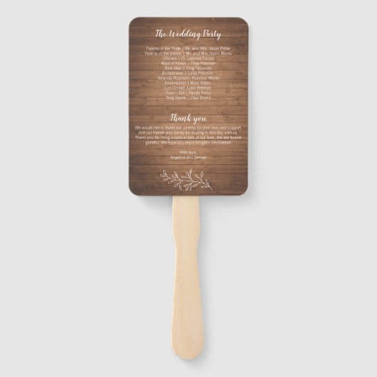 Rustieke schuur hout bruiloft programma fan handwaaier (Achterkant)