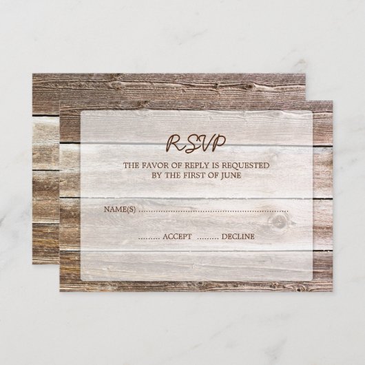 Rustieke schuur hout bruiloft RSVP Response Kaart (Voorkant / Achterkant)