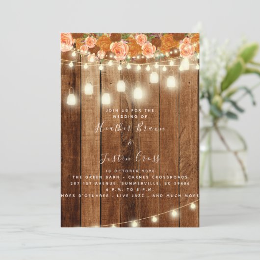 Rustieke schuur hout bruiloft uitnodiging / vierin (Staand voorkant)