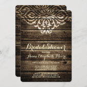 Rustieke Schuur Hout Damask Bruids Douche Uitnodig Kaart (Voorkant / Achterkant)