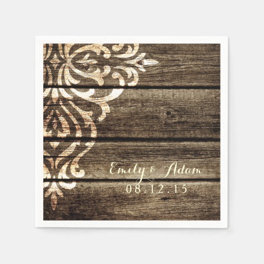 Rustieke schuur hout Damask Vintage bruiloft serve Servetten (Voorkant)