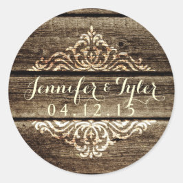 Rustieke schuur hout Damask Vintage bruiloft Stick Ronde Sticker
