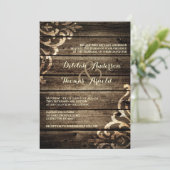 Rustieke schuur hout Damask Vintage bruiloft uitno Kaart (Staand voorkant)