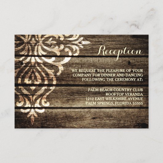 Rustieke schuur hout damastiek vintage trouwrecept informatiekaartje (Voorkant)