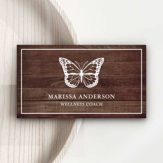Rustieke schuur hout elegante witte vlinder visitekaartje