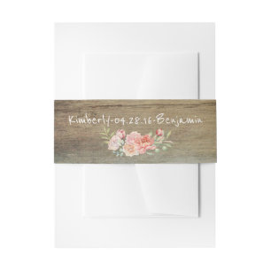 Rustieke schuur Hout en Blush Waterverf Flowers Uitnodigingen Wikkel