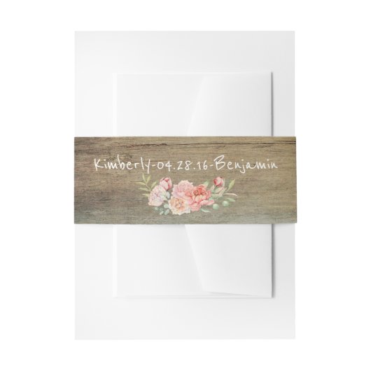 Rustieke schuur Hout en Blush Waterverf Flowers Uitnodigingen Wikkel (Voorkant Voorbeeld)