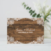 Rustieke schuur hout en kant bruiloft gunst bedankkaart (Staand voorkant)