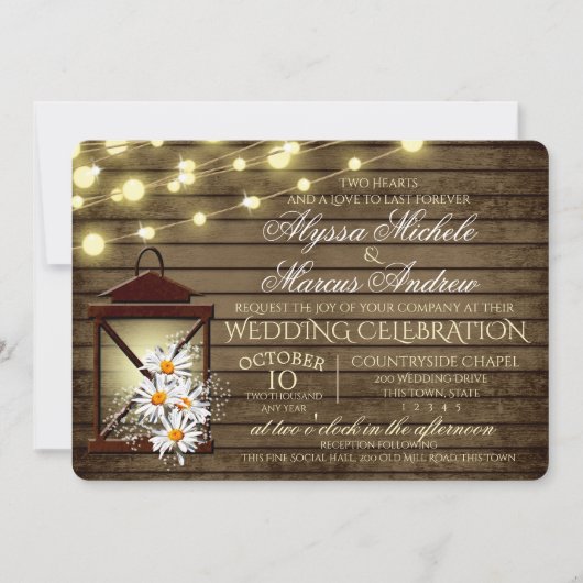 Rustieke schuur hout en lantaarn met madeliefjes kaart (Voorkant)