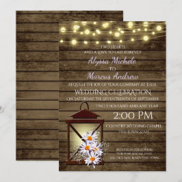 Rustieke schuur hout en lantaarn met madeliefjes kaart