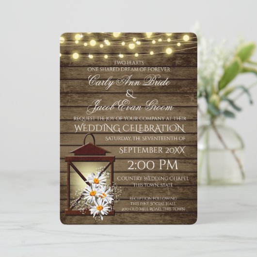 Rustieke schuur hout en lantaarn met madeliefjes kaart (Staand voorkant)