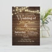 Rustieke schuur hout en String Lights Bruiloft Kaart (Staand voorkant)