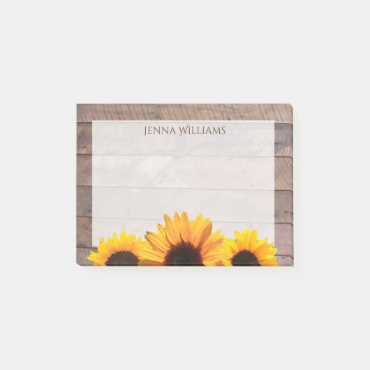 Rustieke schuur hout en zonnebloemen gepersonalise post-it® notes (Voorkant)