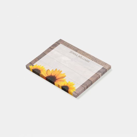 Rustieke schuur hout en zonnebloemen gepersonalise post-it® notes (Schuin)