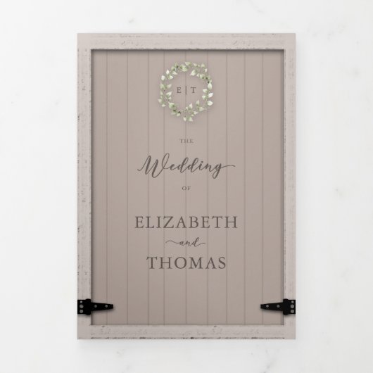 Rustieke schuur Hout Eucalyptus Crest Elegant Huwe Drieluik Uitnodiging (Cover)