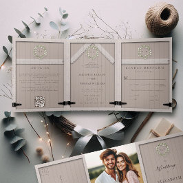 Rustieke schuur Hout Eucalyptus Crest Elegant Huwe Drieluik Uitnodiging