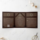 Rustieke schuur hout Eucalyptus Crest formele brui Drieluik Uitnodiging (Binnen)